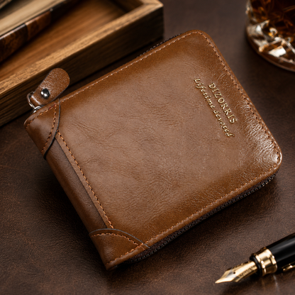 Vintage Herren Geldbörse, kurz, mit durchgehendem Reißverschluss und dreiteiligem Design