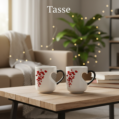 Keramikbecher mit farbwechselndem, herzförmigem Henkel