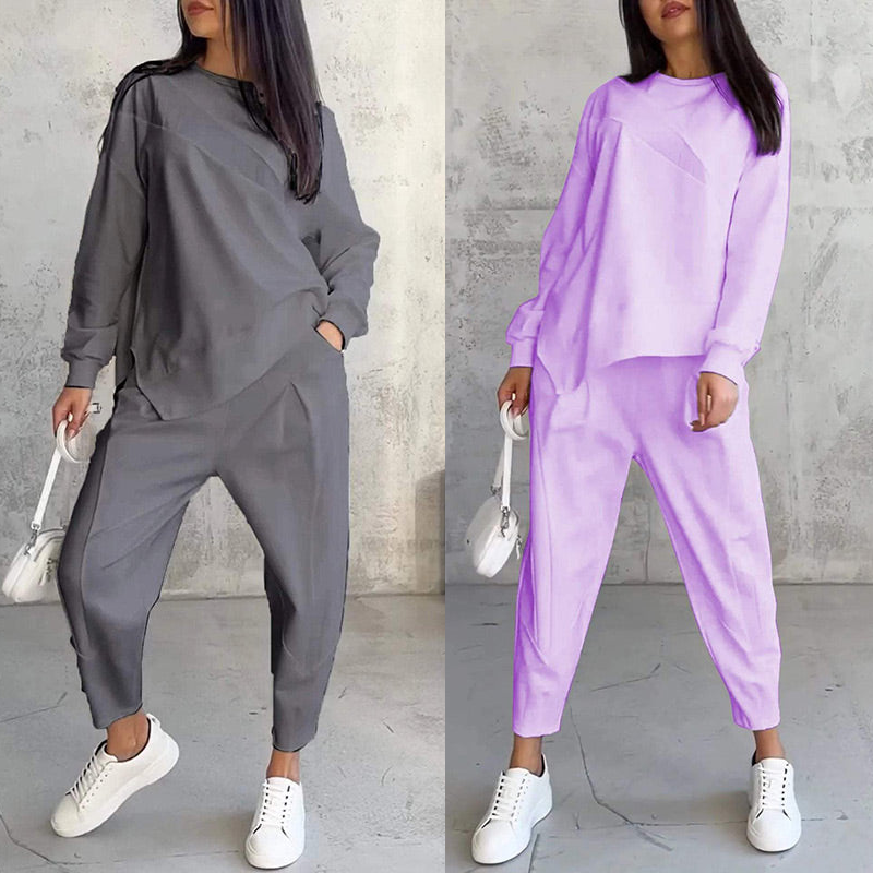 💕Damen Langarm-Sweatshirts mit unregelmäßigem Saum & Hosen-Set