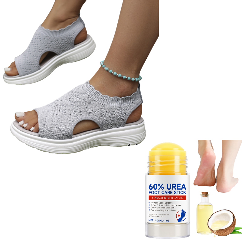 Atmungsaktive Plateau-Sandalen aus Strick für Damen