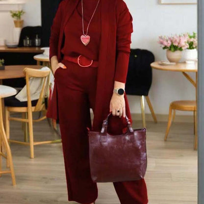 👗 59 % RABATT! ✨Elegantes 3-teiliges Set: Langer Cardigan, Oberteil und Hose