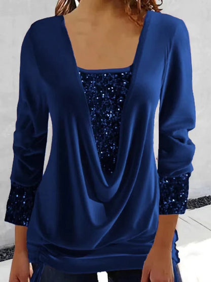 ✨ 50% RABATT JETZT! ✨ Pailletten Fake-Zweiteiler-Top - Elastisches Glitzerstoff-Design mit Raffung für festliche Anlässe 💃🎉