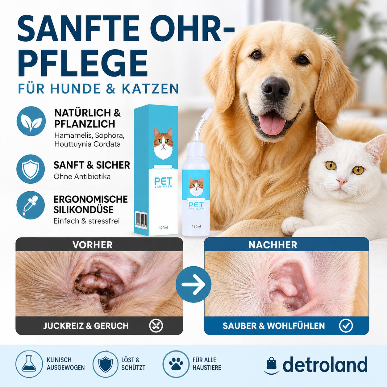 Ohrenreiniger gegen Juckreiz für Hunde und Katzen
