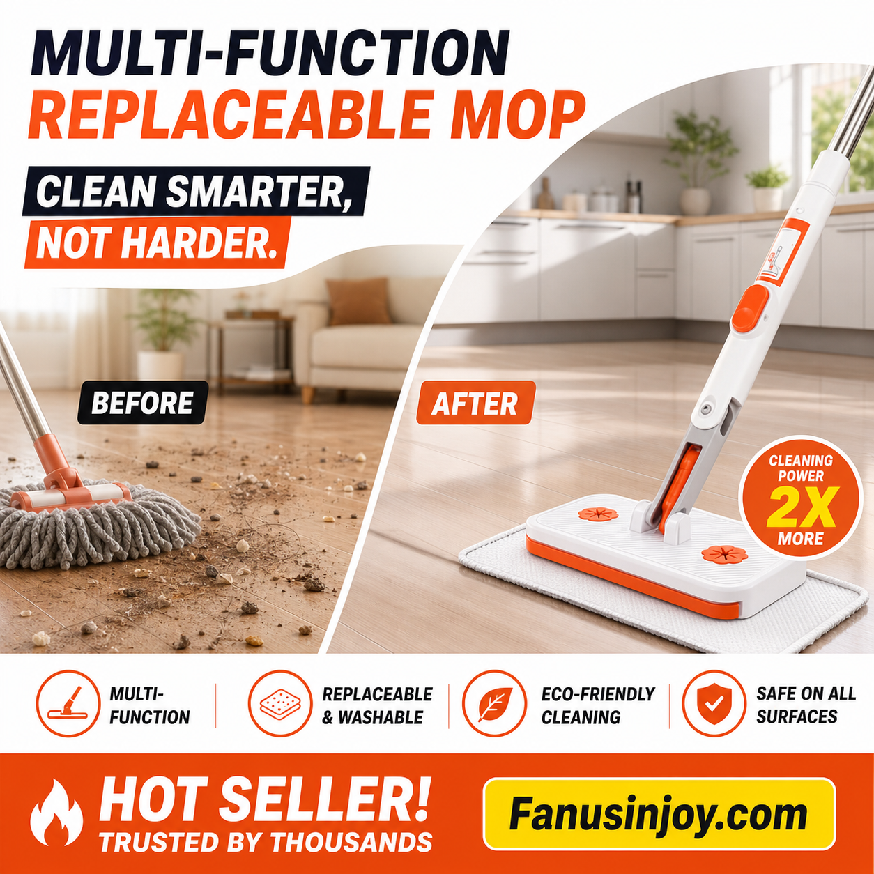 🔥Nur für kurze Zeit 50 % Rabatt! ✨️Maximale Reinigungskraft! Multifunktionaler, freihändig bedienbarer Flachmopp mit Clip