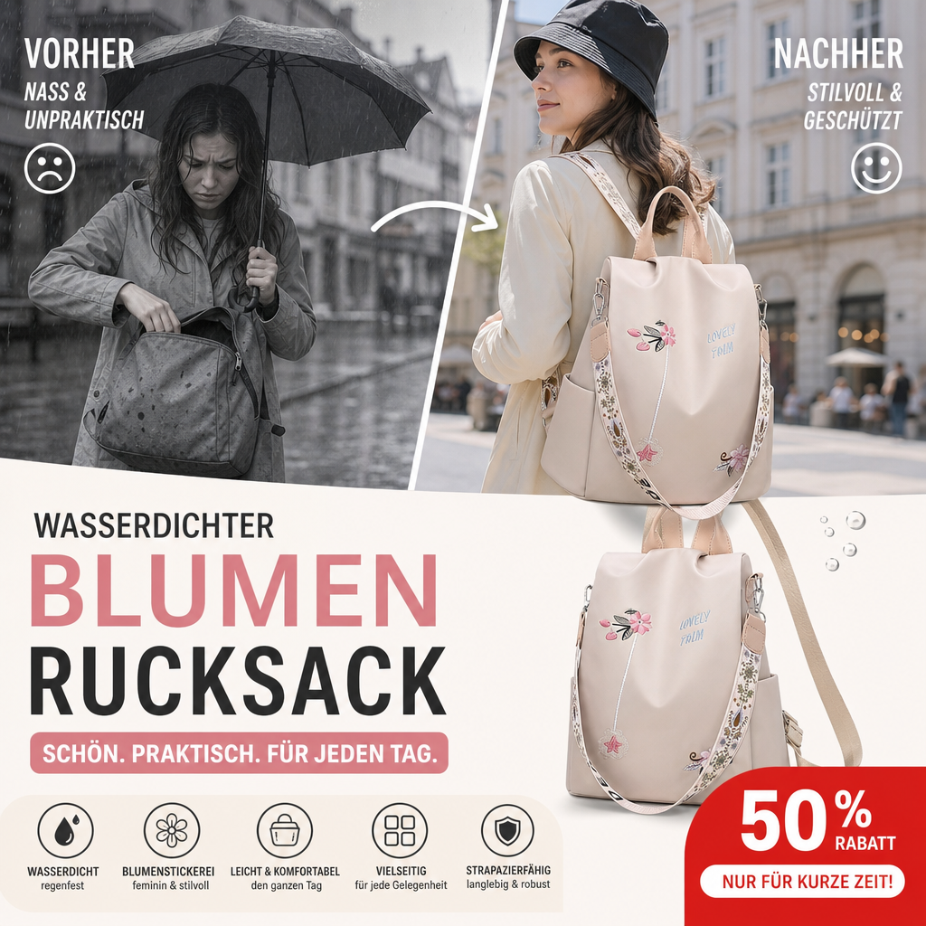 🎒 Rucksack aus wasserfestem Oxford-Stoff mit Blumenstickerei – Romantischer Look, praktisch & wetterfest | Ideal für Alltag, Reise & Ausflüge – Jetzt -50%!