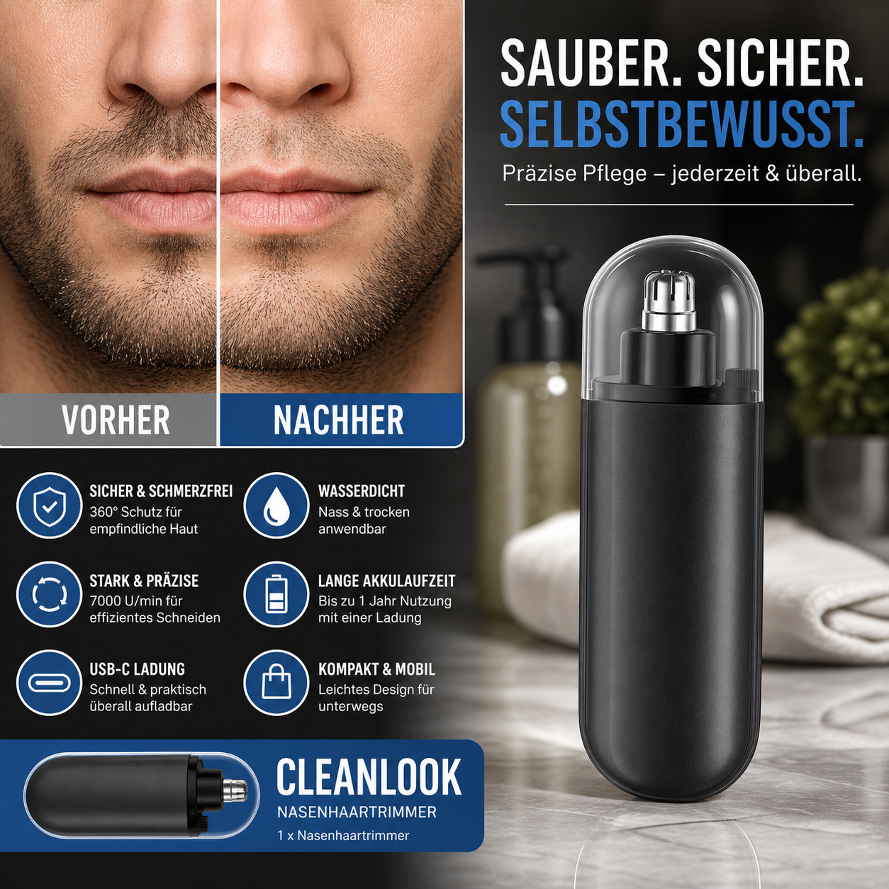 🔥 Heute -50 %! 👃 Elektrischer Nasen- & Ohrhaartrimmer – präzise, wiederaufladbar & kompakt