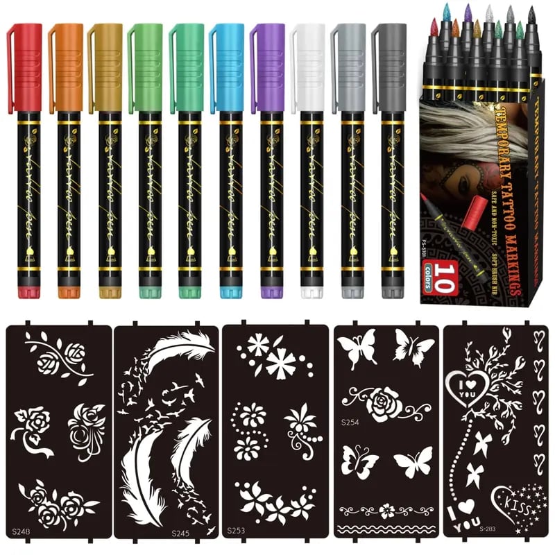 🎨50% OFF NOW! Temporary Tattoo Markers for Skin – Long-Lasting Waterproof Body Art Tattoo Pens, DIY Temporary Tattoo Kit for Parties, Festivals, Halloween & Cosplay