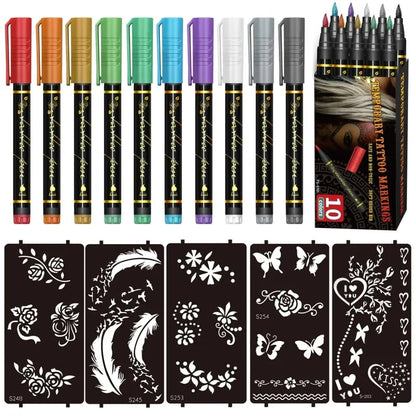 🎨50% OFF NOW! Temporary Tattoo Markers for Skin – Long-Lasting Waterproof Body Art Tattoo Pens, DIY Temporary Tattoo Kit for Parties, Festivals, Halloween & Cosplay