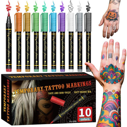 🎨50% OFF NOW! Temporary Tattoo Markers for Skin – Long-Lasting Waterproof Body Art Tattoo Pens, DIY Temporary Tattoo Kit for Parties, Festivals, Halloween & Cosplay