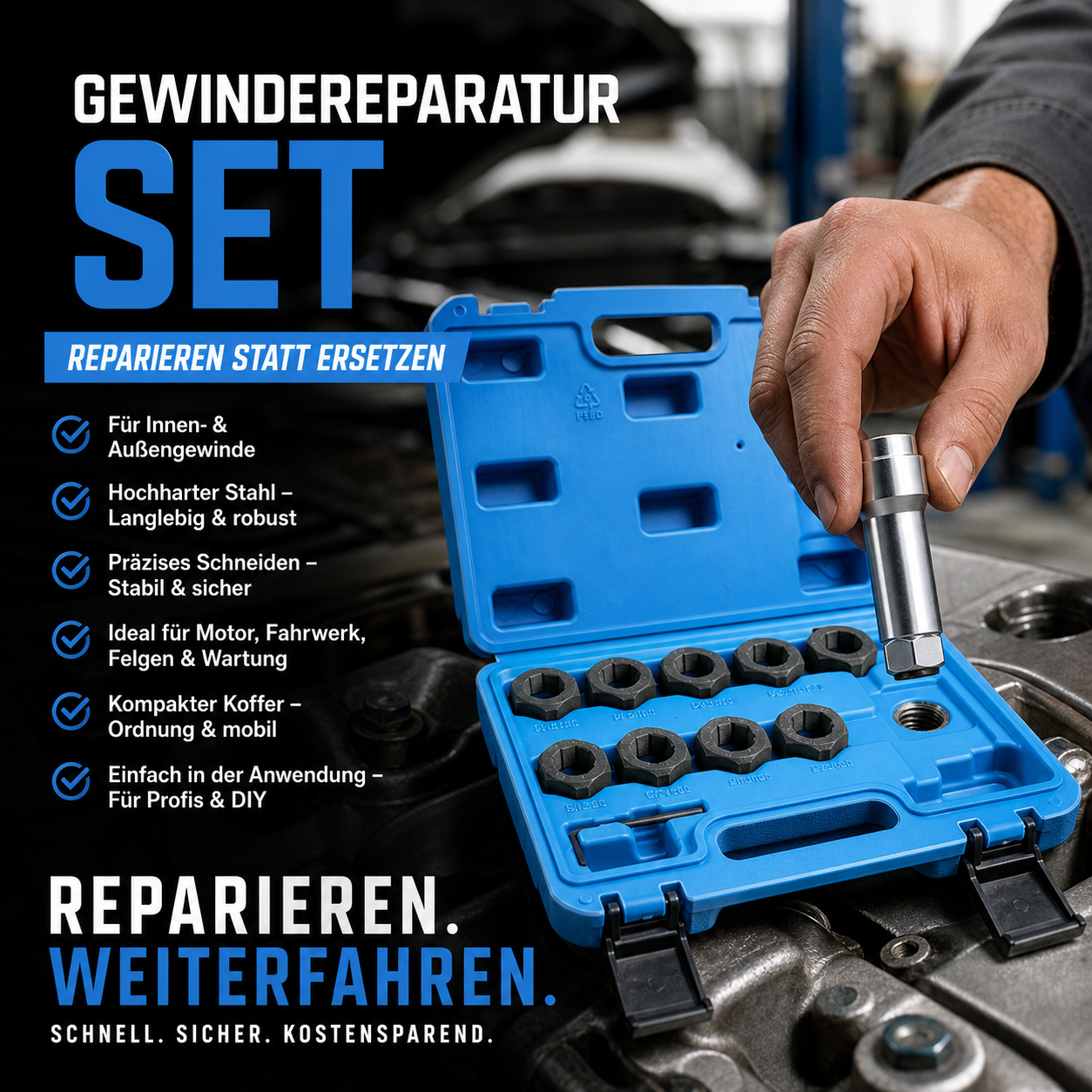 🔧 50% RABATT! 10-teiliges Reparaturwerkzeugset für Schraubgewinde im Kfz-Bereich – Schnelle Instandsetzung defekter Gewinde – Ideal für Werkstätten & Heimwerker ✨