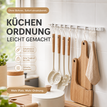 Multifunktionaler Schiebehaken – Montage ohne Bohren, verstellbarer Hakenabstand. Hält Geschirr, Handtücher & Bademäntel – keine Beschädigung der Wand! 🏠✨