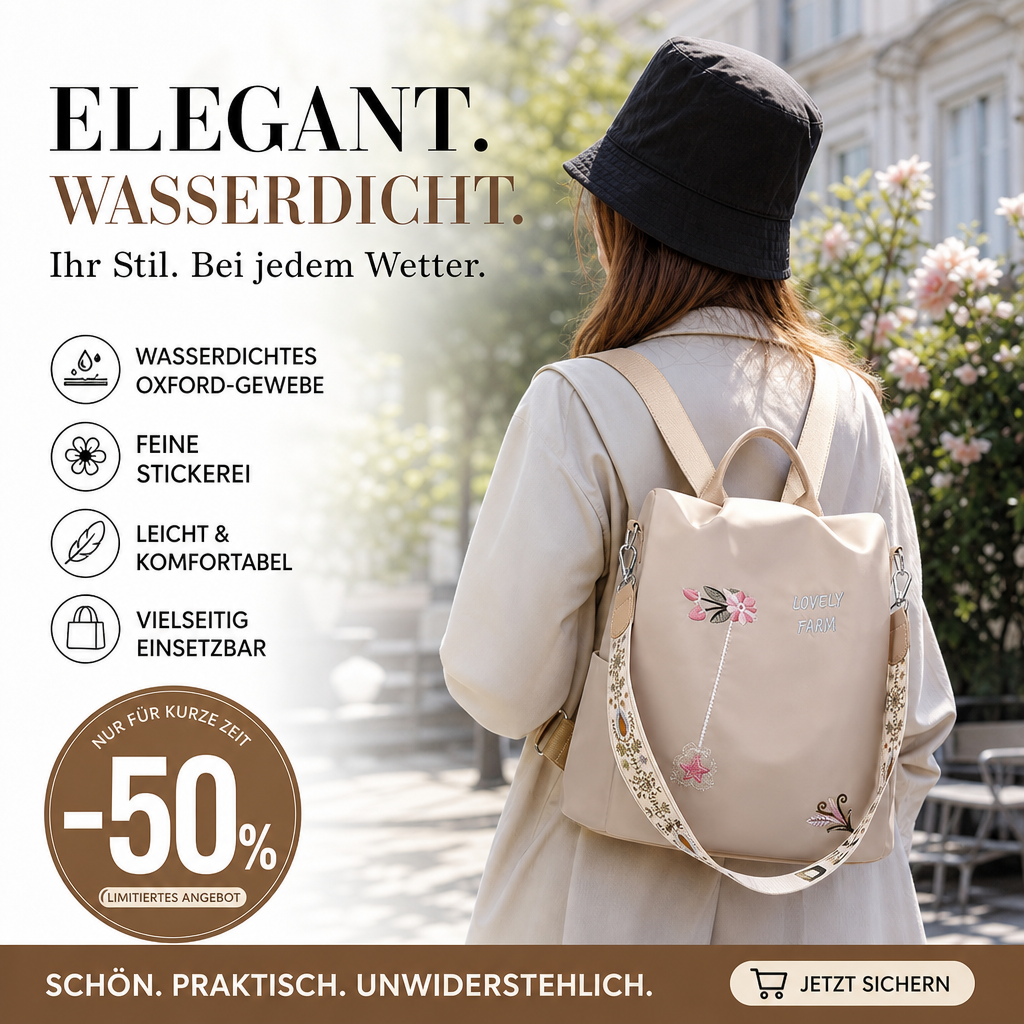 🎒 Rucksack aus wasserfestem Oxford-Stoff mit Blumenstickerei – Romantischer Look, praktisch & wetterfest | Ideal für Alltag, Reise & Ausflüge – Jetzt -50%!