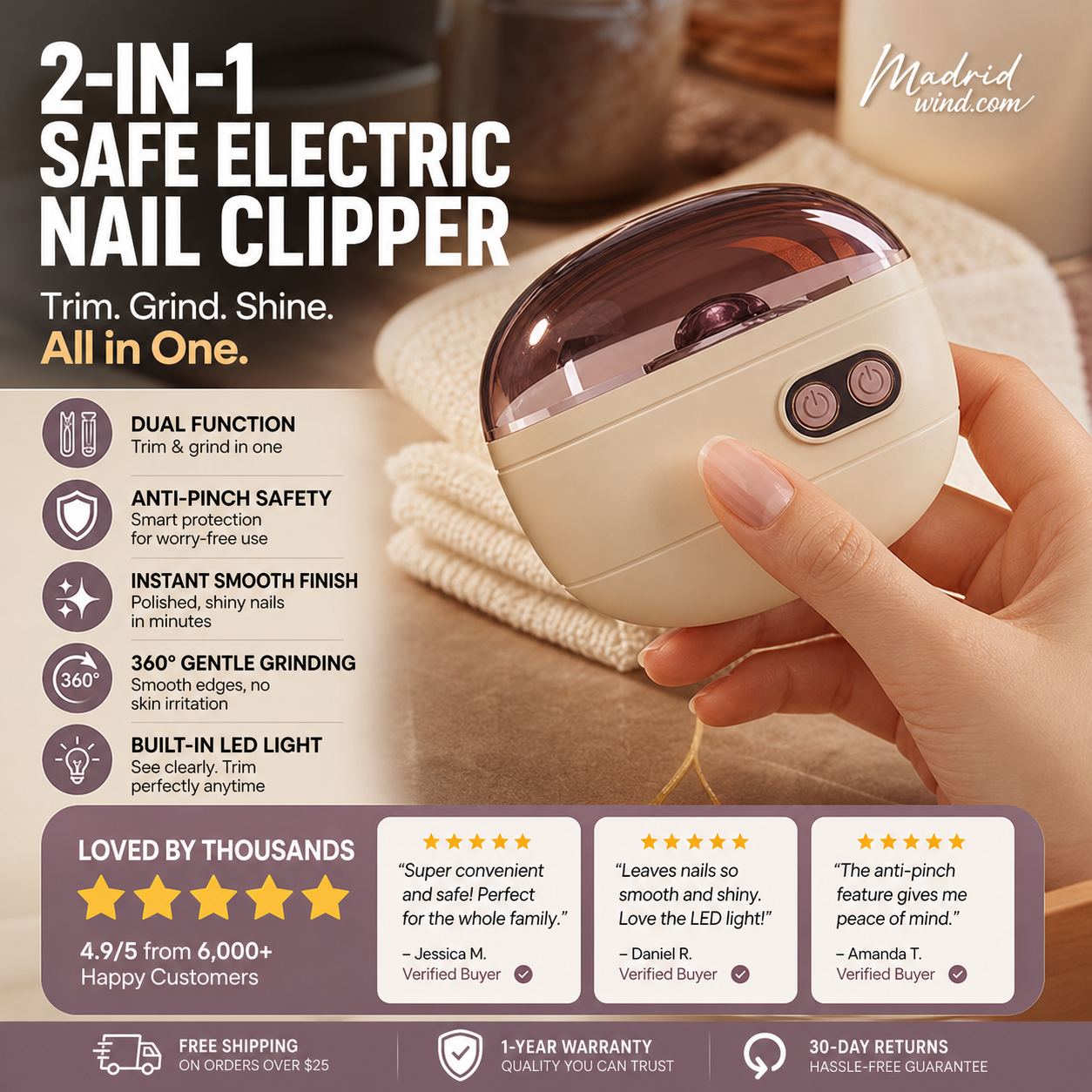 🎉 Sonderangebot 2026 – Über 113.000 verkaufte Exemplare! ✂️ 2-in-1-Smart-Elektronagelschere und -Polierer – Einklemmschutz und LED-Licht 💅