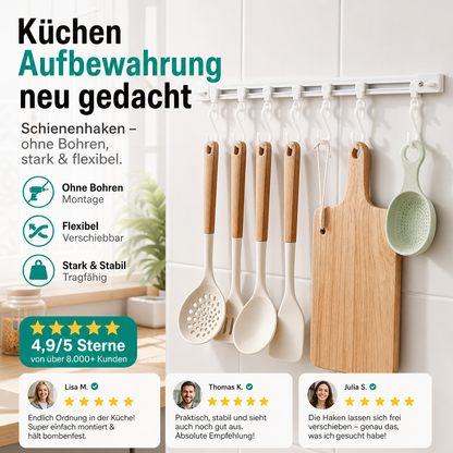 Multifunktionaler Schiebehaken – Montage ohne Bohren, verstellbarer Hakenabstand. Hält Geschirr, Handtücher & Bademäntel – keine Beschädigung der Wand! 🏠✨
