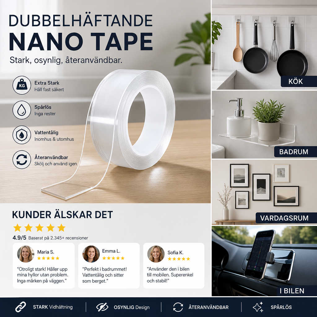 📦 2 KAUFEN, 1 GRATIS! 🔧 Nano-Klebeband – Hinterlässt keine Spuren, wiederverwendbar und transparent – perfekt für alle Oberflächen