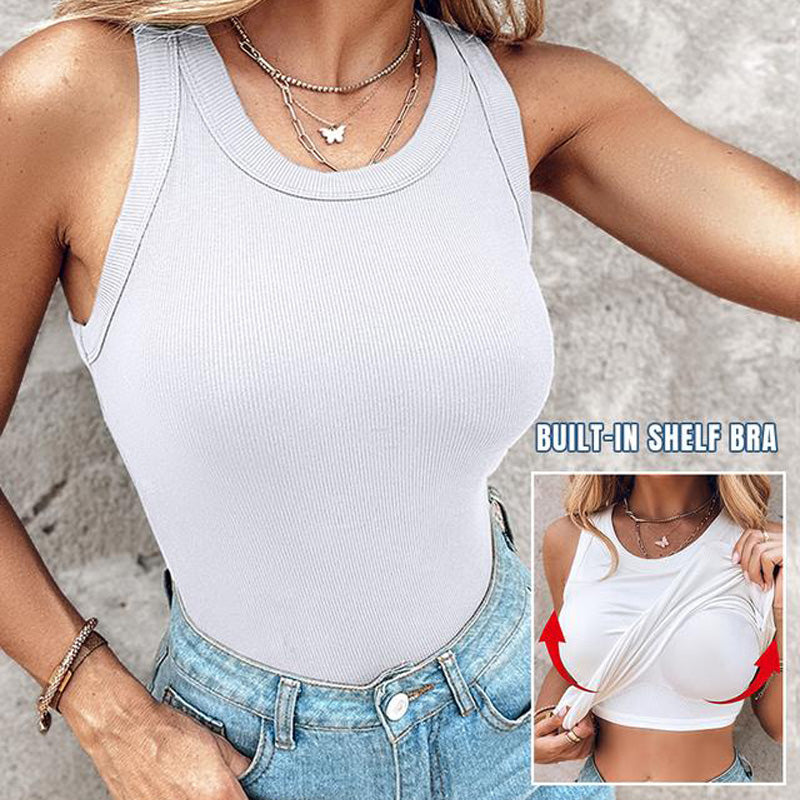👚Geripptes Tanktop mit integriertem BH für Frauen