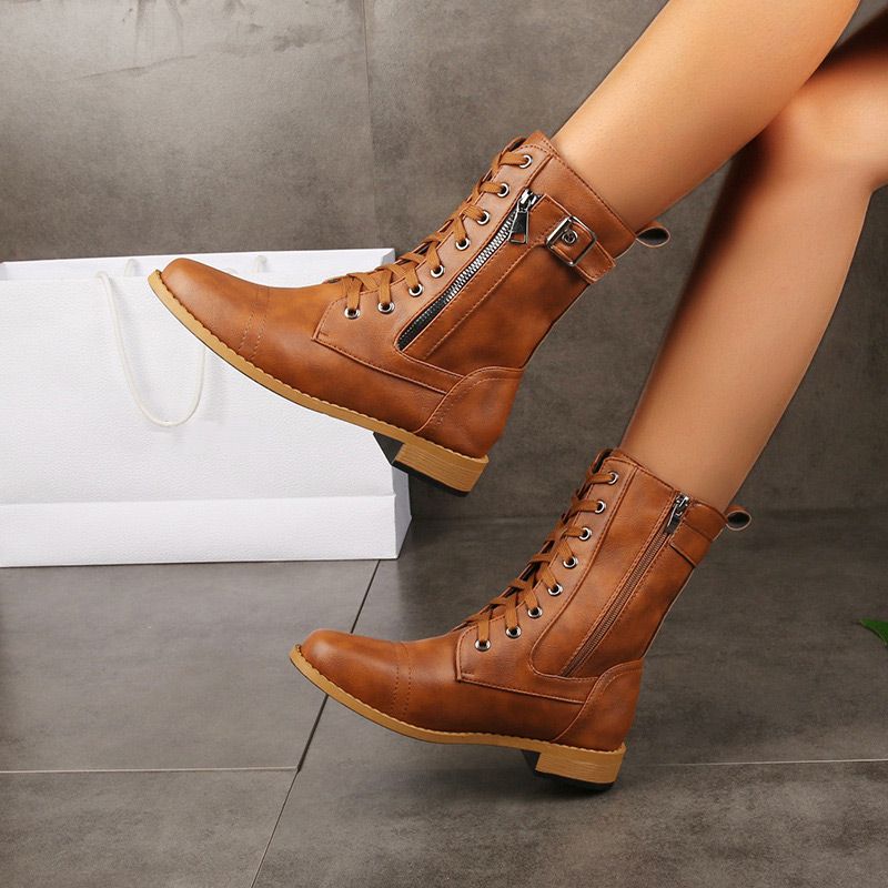 🔥2025 Hot🔥Orthopädische Lederstiefel für Damen mit runder Zehenpartie und seitlichem Reißverschluss