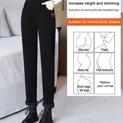 👖 Hoch taillierte, warme Damenhose mit Kunstfell-Futter