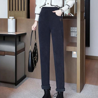 👖 Hoch taillierte, warme Damenhose mit Kunstfell-Futter