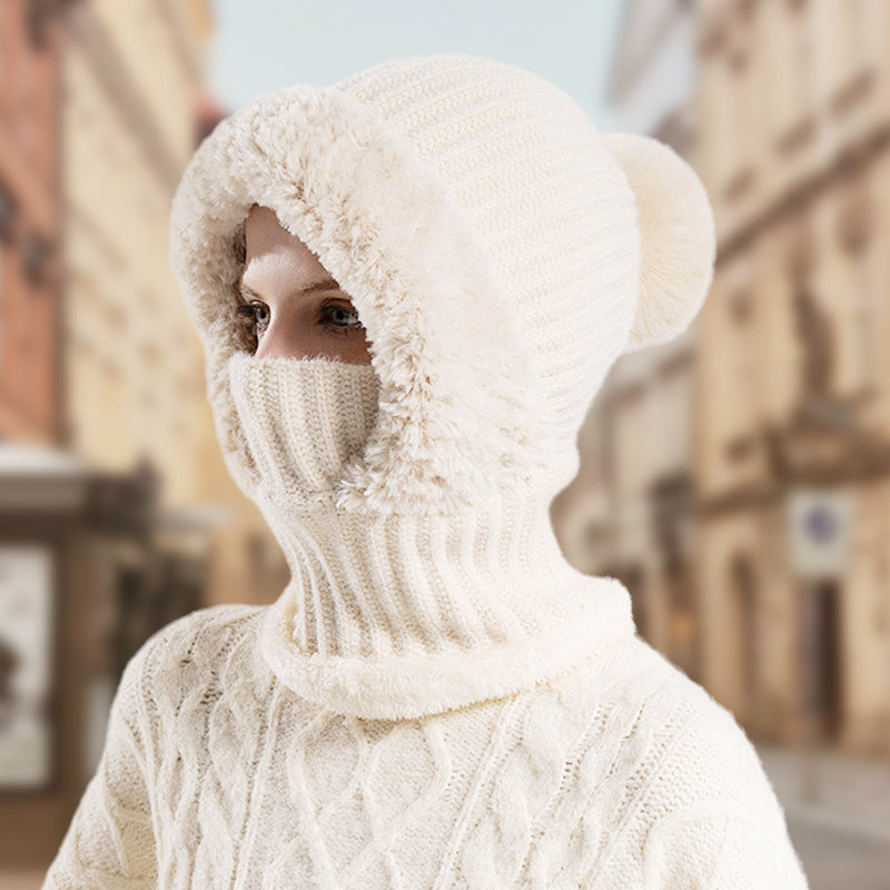 ❄️🧣Damen Winter Einteilig Gestrickte Mütze Schal Maske🎁
