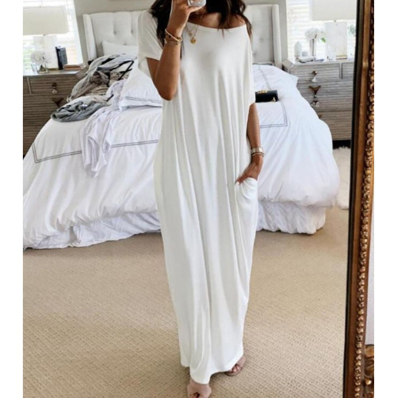 ☀️🌿 Langes Sommerkleid für Damen – luftig, locker & einfarbig: Perfekt für heiße Tage. Kurzärmelig & knöchellang für maximalen Tragekomfort ✨🌸 Jetzt entdecken!