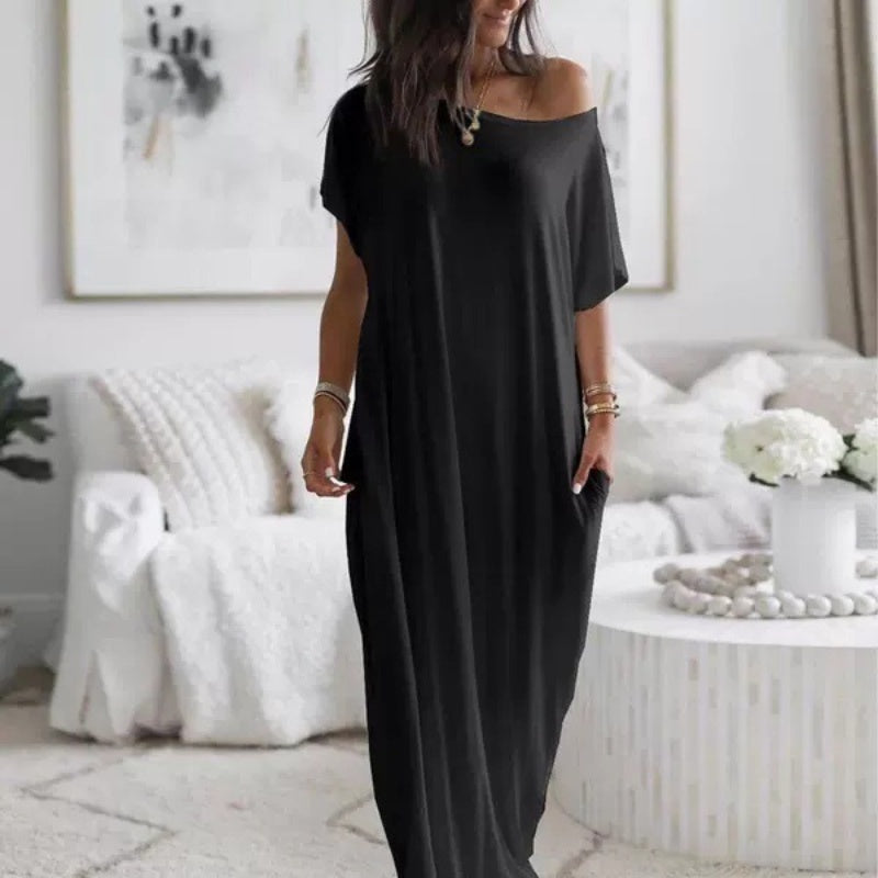 ☀️🌿 Langes Sommerkleid für Damen – luftig, locker & einfarbig: Perfekt für heiße Tage. Kurzärmelig & knöchellang für maximalen Tragekomfort ✨🌸 Jetzt entdecken!