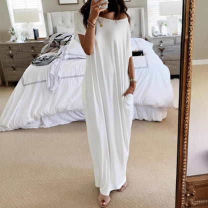 ☀️🌿 Langes Sommerkleid für Damen – luftig, locker & einfarbig: Perfekt für heiße Tage. Kurzärmelig & knöchellang für maximalen Tragekomfort ✨🌸 Jetzt entdecken!