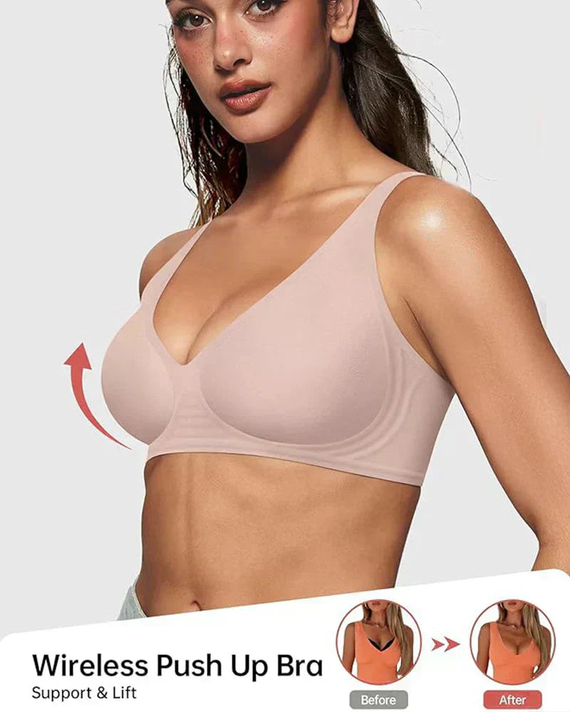 💕 Nahtloser, kabelloser Push-up-BH für Damen – Tiefes V