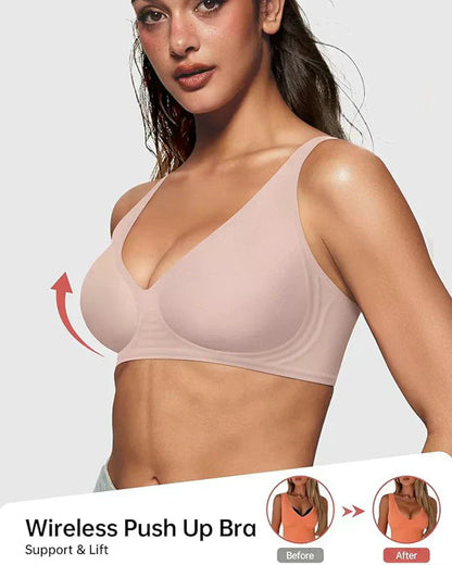 💕 Nahtloser, kabelloser Push-up-BH für Damen – Tiefes V