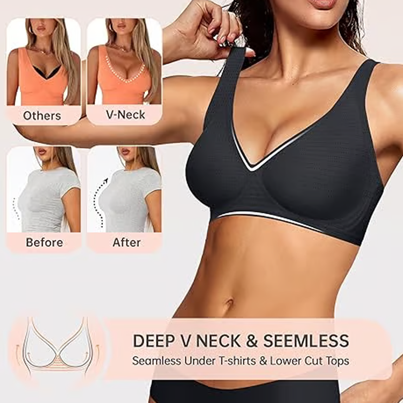 💕 Nahtloser, kabelloser Push-up-BH für Damen – Tiefes V