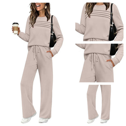 🌸 Damen Rundhals-Ausschnitt Top & Bundhosen-Set