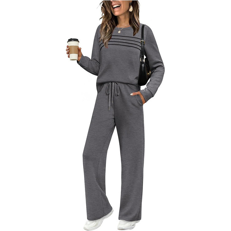 🌸 Damen Rundhals-Ausschnitt Top & Bundhosen-Set