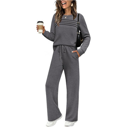 🌸 Damen Rundhals-Ausschnitt Top & Bundhosen-Set