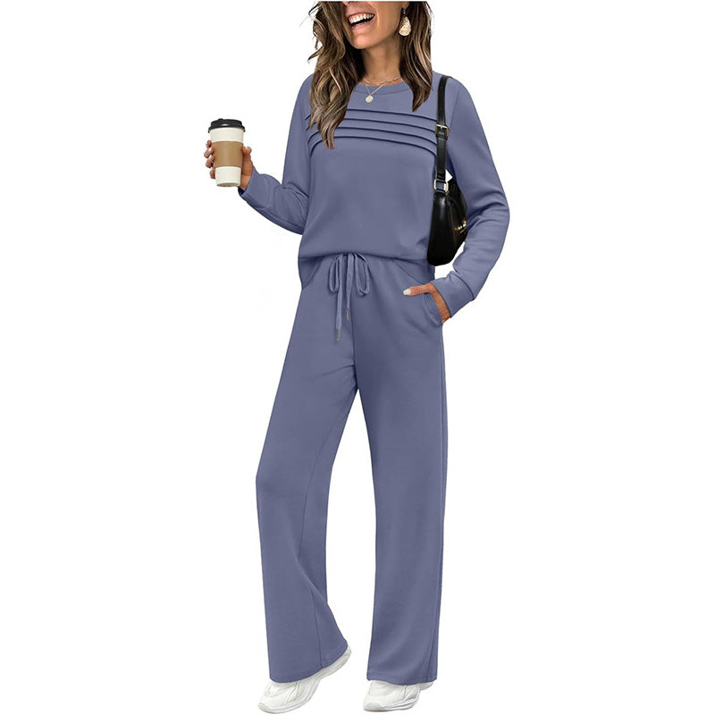 🌸 Damen Rundhals-Ausschnitt Top & Bundhosen-Set