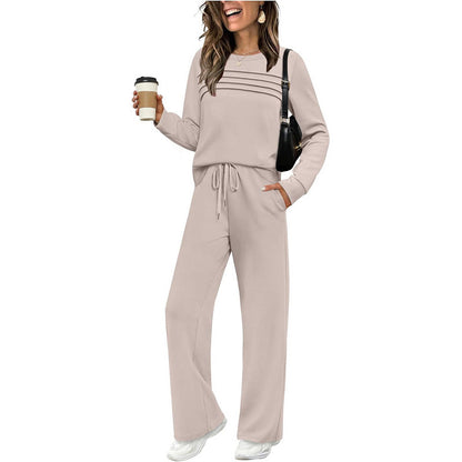 🌸 Damen Rundhals-Ausschnitt Top & Bundhosen-Set
