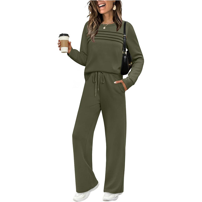 🌸 Damen Rundhals-Ausschnitt Top & Bundhosen-Set