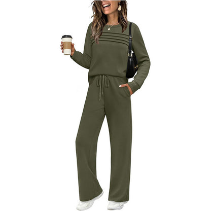 🌸 Damen Rundhals-Ausschnitt Top & Bundhosen-Set