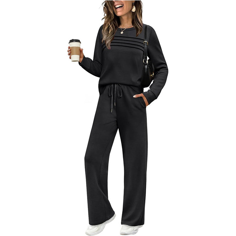 🌸 Damen Rundhals-Ausschnitt Top & Bundhosen-Set