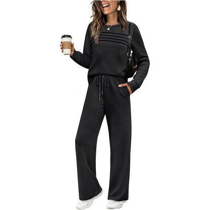 🌸 Damen Rundhals-Ausschnitt Top & Bundhosen-Set