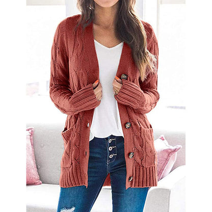 Lässige Damen-Strickjacke für Herbst mit langen Ärmeln, Knopfleiste und offenem Vorderteil