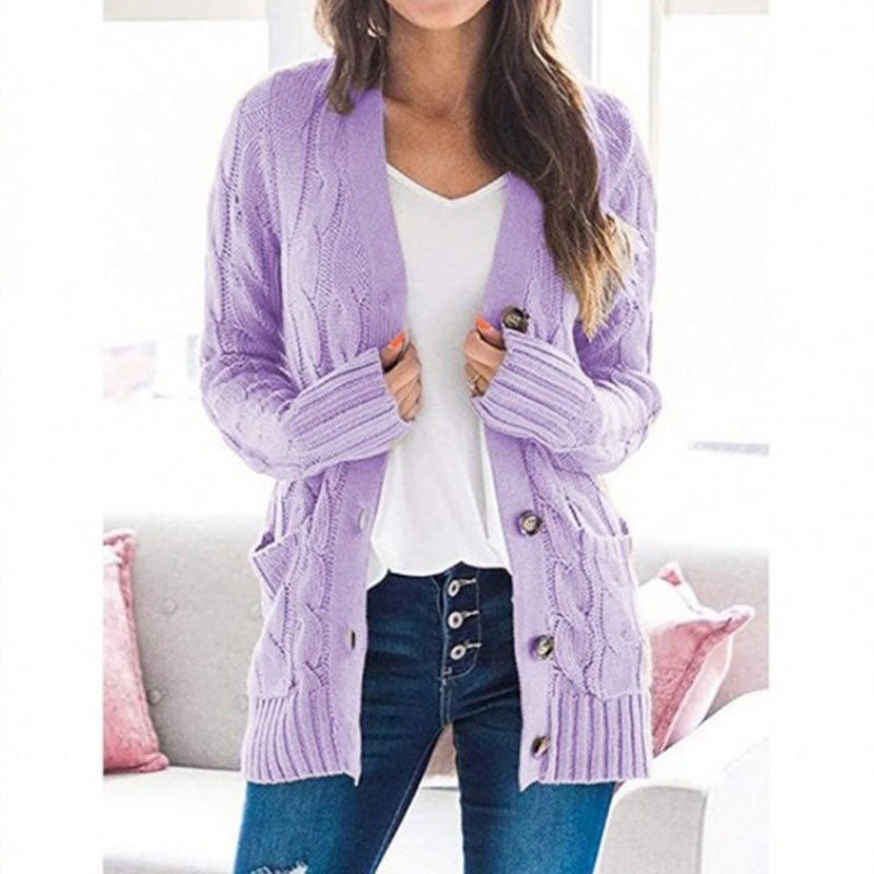 Lässige Damen-Strickjacke für Herbst mit langen Ärmeln, Knopfleiste und offenem Vorderteil