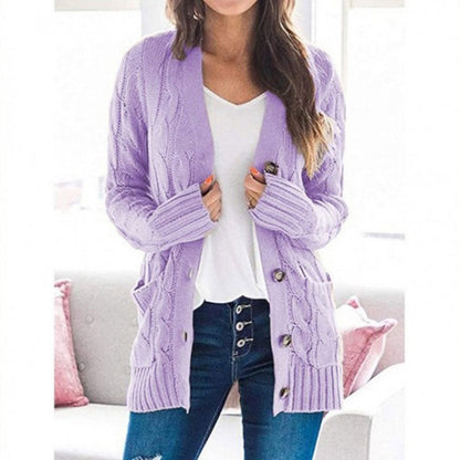 Lässige Damen-Strickjacke für Herbst mit langen Ärmeln, Knopfleiste und offenem Vorderteil
