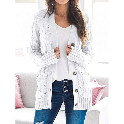 Lässige Damen-Strickjacke für Herbst mit langen Ärmeln, Knopfleiste und offenem Vorderteil