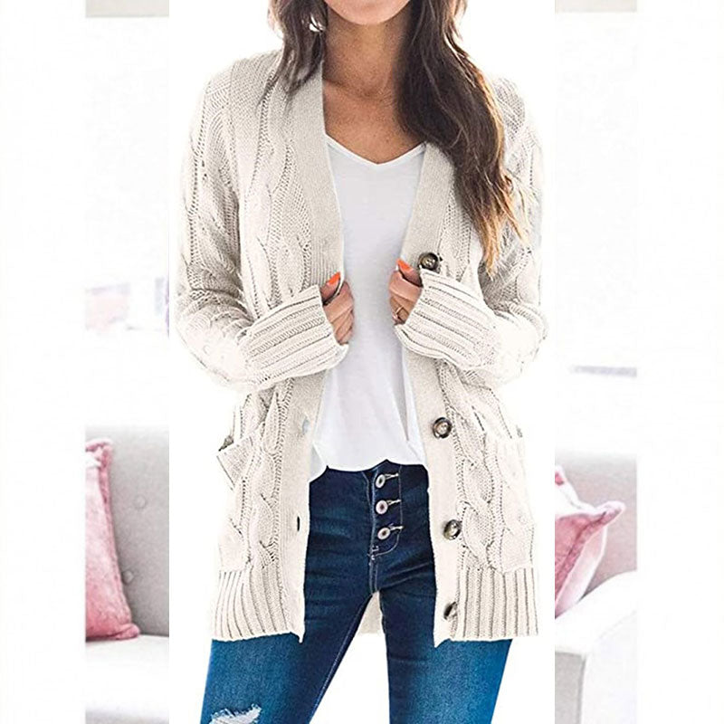 Lässige Damen-Strickjacke für Herbst mit langen Ärmeln, Knopfleiste und offenem Vorderteil