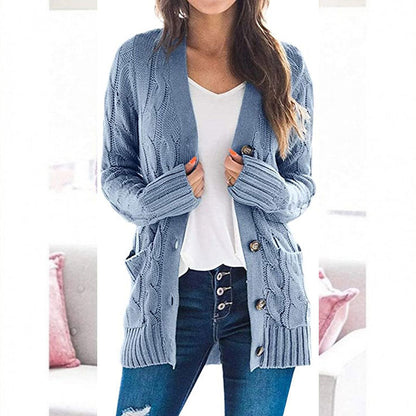 Lässige Damen-Strickjacke für Herbst mit langen Ärmeln, Knopfleiste und offenem Vorderteil