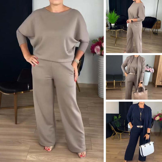 👗 59 % RABATT! ✨Elegantes 3-teiliges Set: Langer Cardigan, Oberteil und Hose