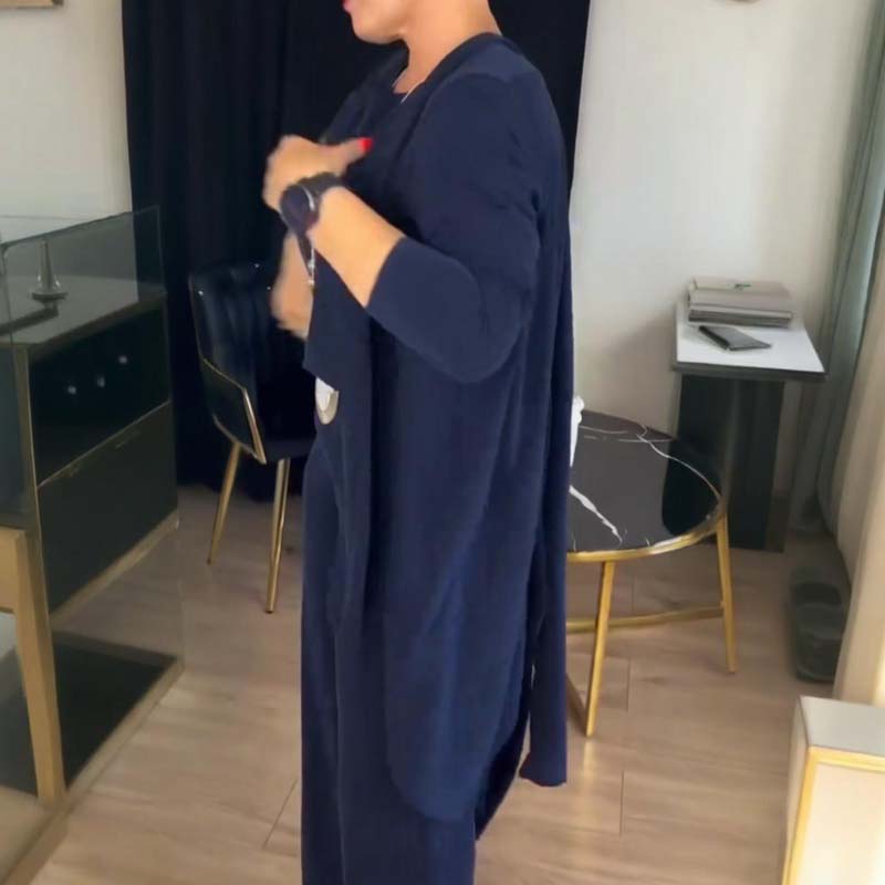 👗 59 % RABATT! ✨Elegantes 3-teiliges Set: Langer Cardigan, Oberteil und Hose