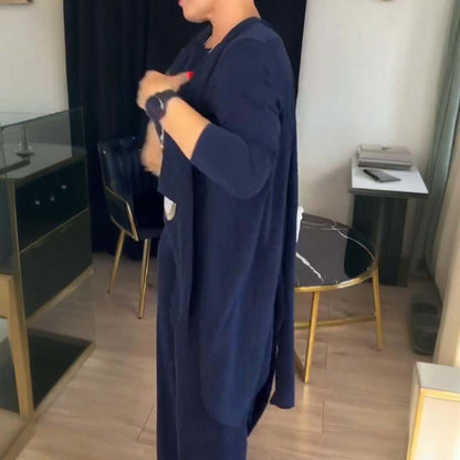 👗 59 % RABATT! ✨Elegantes 3-teiliges Set: Langer Cardigan, Oberteil und Hose