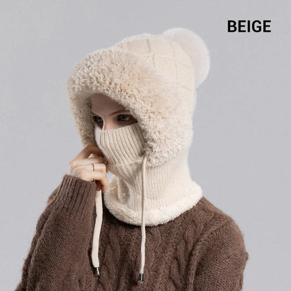 ❄️🧣Damen Winter Einteilig Gestrickte Mütze Schal Maske🎁