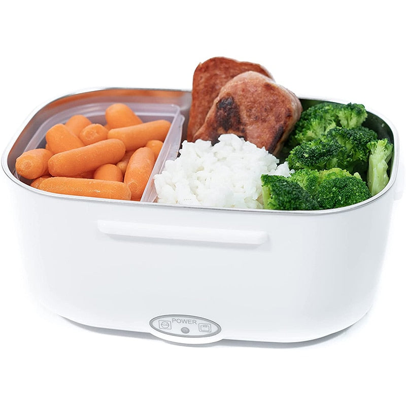 🔥 50 % Rabatt – Tragbare Heiz-Lunchbox mit Edelstahl-Einsatz – doppelte Spannung (12 V/220 V), trockene Erwärmung ohne Wasser – ideal für Auto, Büro & Reisen 🍱